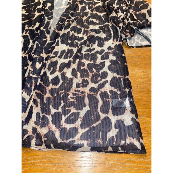 Sheer Leopard Print Open Front Kimono Cardigan With Flared Sleeves - Picture 3 of 4